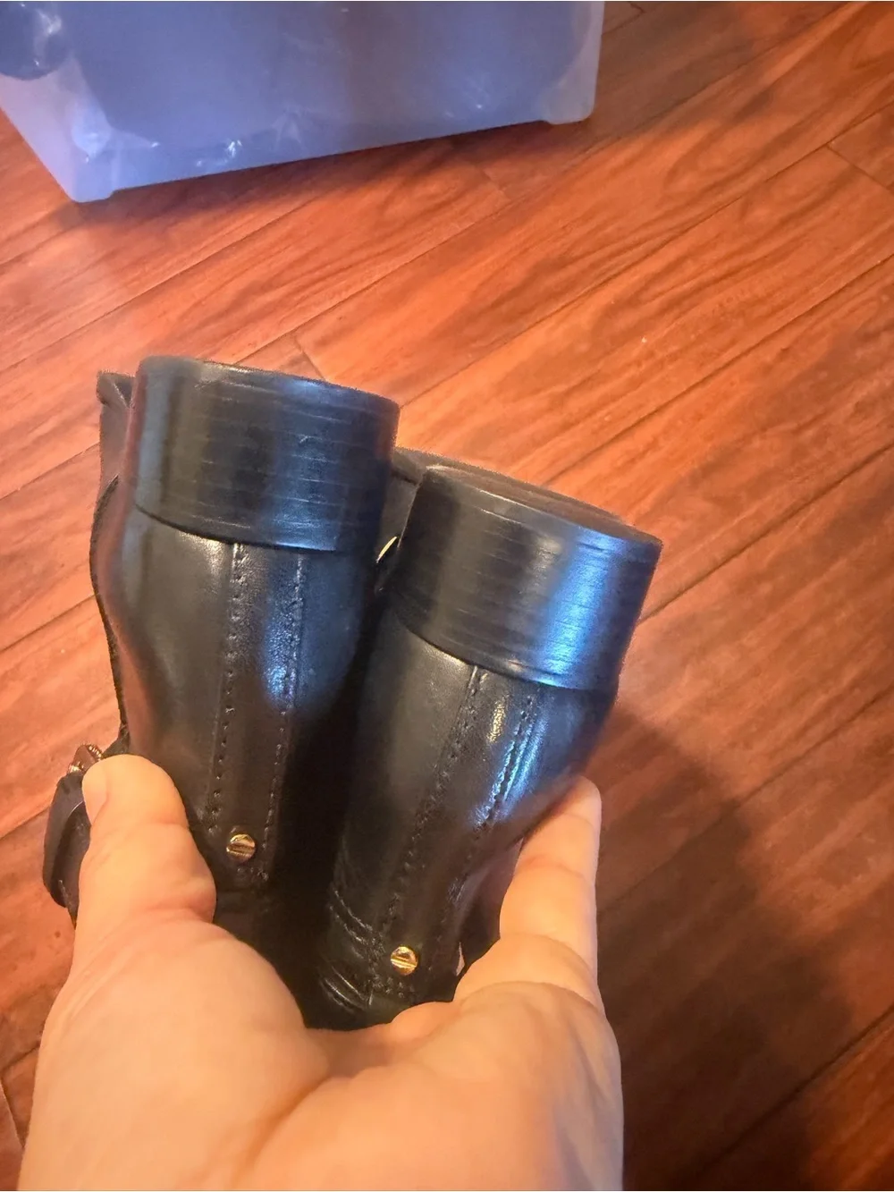 Tory Burch Black Leather Riding Boots with Gold Buckle - Picture 11 of 13